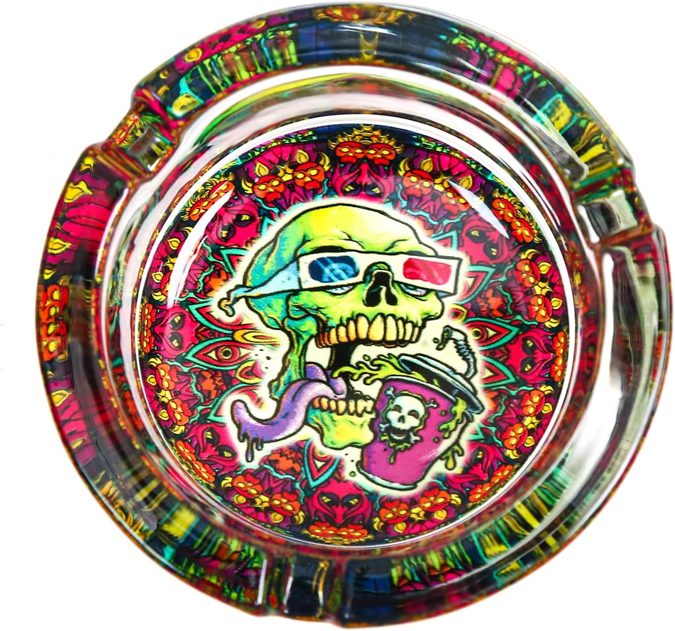 Cenicero de vidrio extra pesado de 3.5 pulgadas (calavera de película 3D)