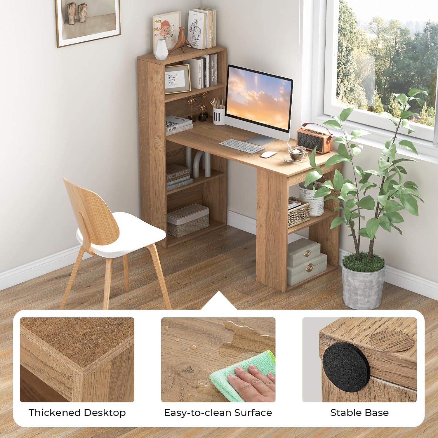 Giantex Escritorio para computadora de 48 pulgadas con estantería, escritorio de oficina en casa 3 en 1 con estantería de 4 niveles y soporte para