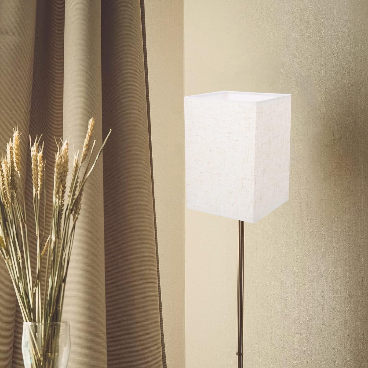 Baluue Pantalla rectangular de lino, pantalla de tela, pantallas de lámpara de araña con clip, cubierta de luz de repuesto para lámpara de mesa,