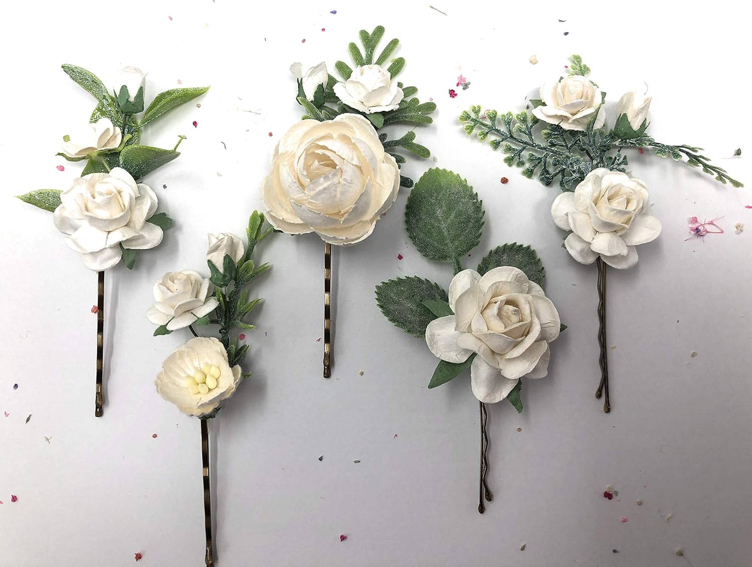 Horquillas para el pelo de flores, clips florales de boda, peine de pelo para novia, accesorios de trenza (blanco y marfil)