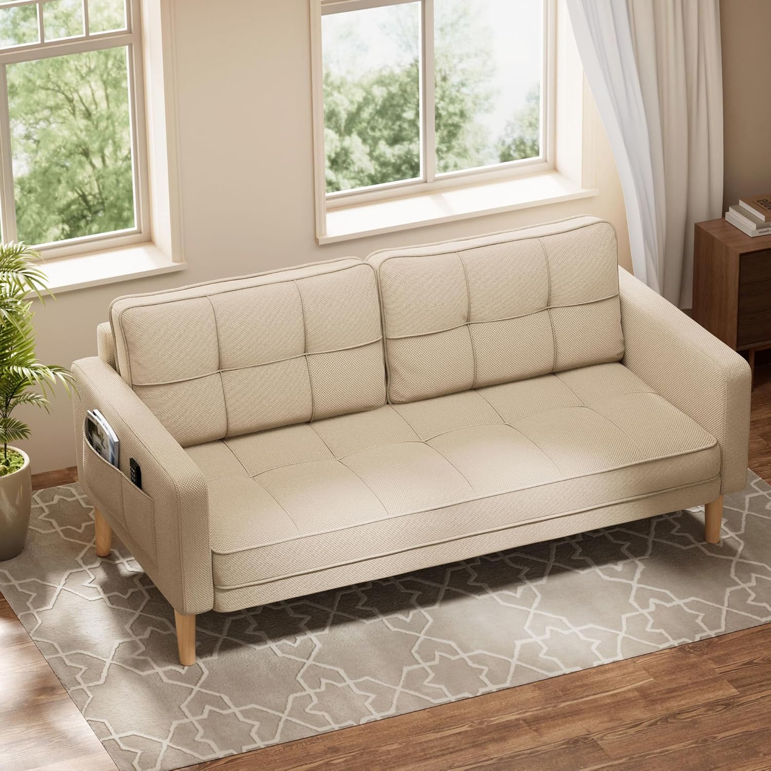 Aiho Sofá de 67 pulgadas, sofá biplaza con asientos profundos, respaldo cómodo y patas de madera resistentes, moderno futón para sala de estar,