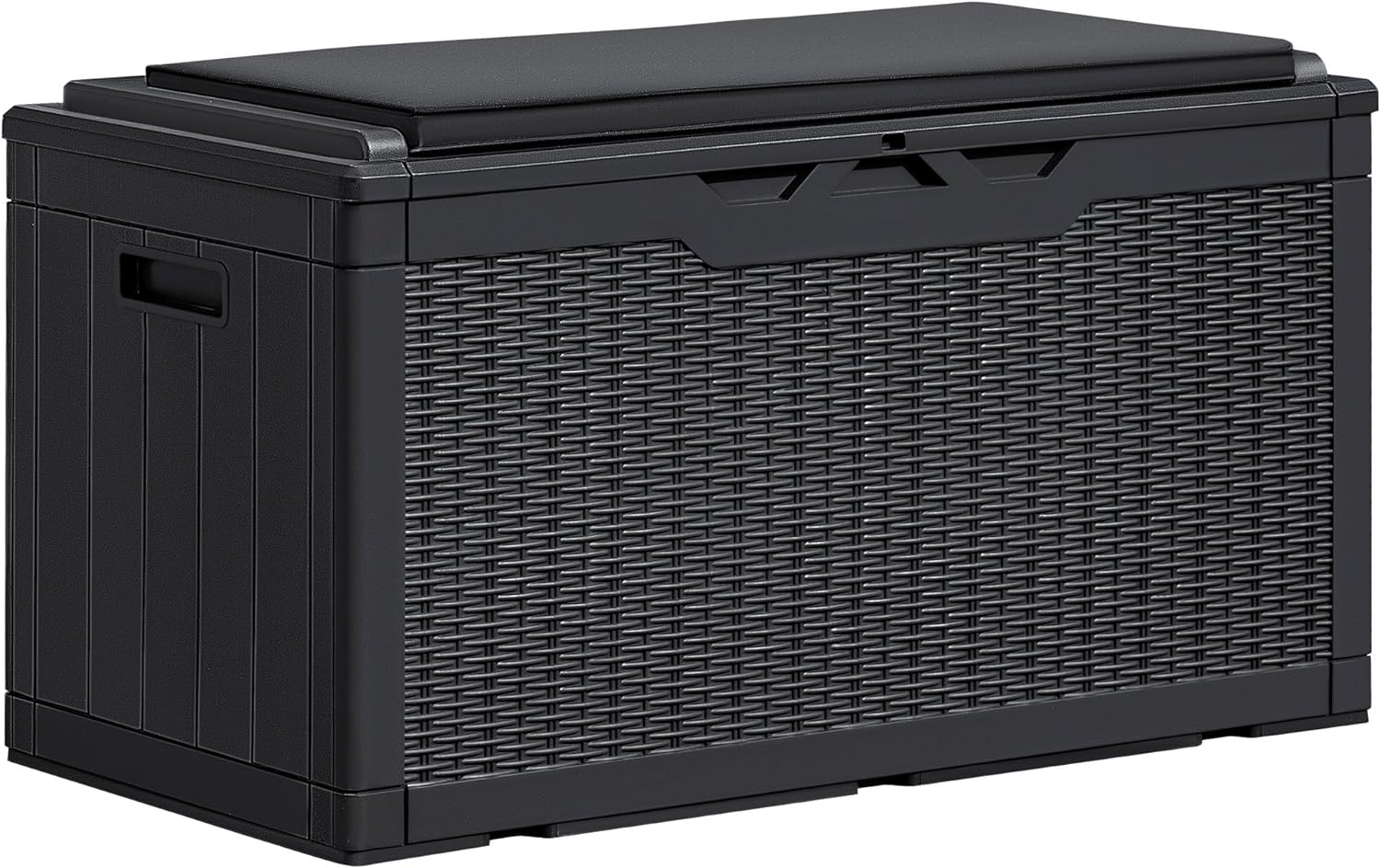 Greesum Caja de resina de 100 galones, cajas de almacenamiento grandes para exteriores con cojines para herramientas de jardín, almohadas para