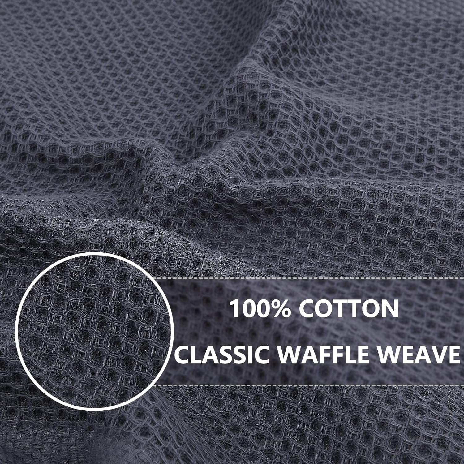 Homaxy Toallas de cocina 100% algodón con tejido de gofre, ultra suaves, absorbentes, de secado rápido, 13 x 28 pulgadas, paquete de 6, gris oscuro