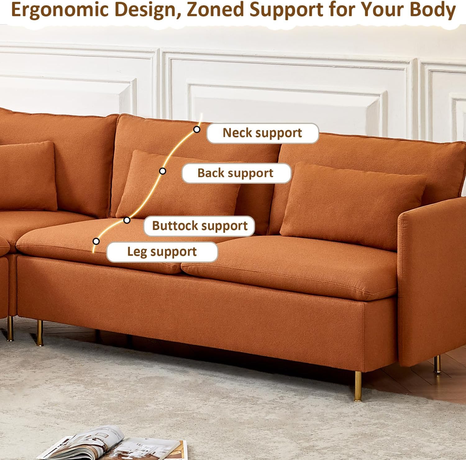 Sofá modular de 92.1 x 92.1 pulgadas, sofá esquinero Boucle Teddy Fabirc, sofá de 5 asientos en forma de L, sofá moderno con almohada de 5 cintura