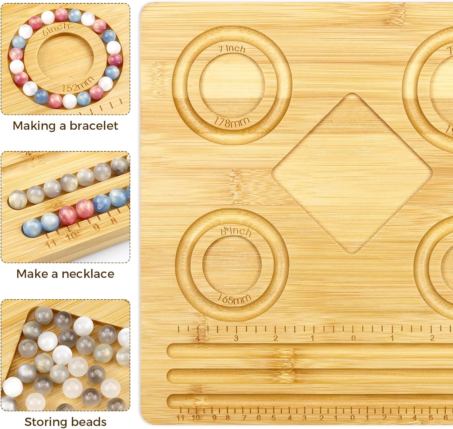 FIVEIZERO Tableros de cuentas de bambú para la fabricación de joyas, tablero de medición de pulseras,Tablero de cuentas para pulseras y collares que