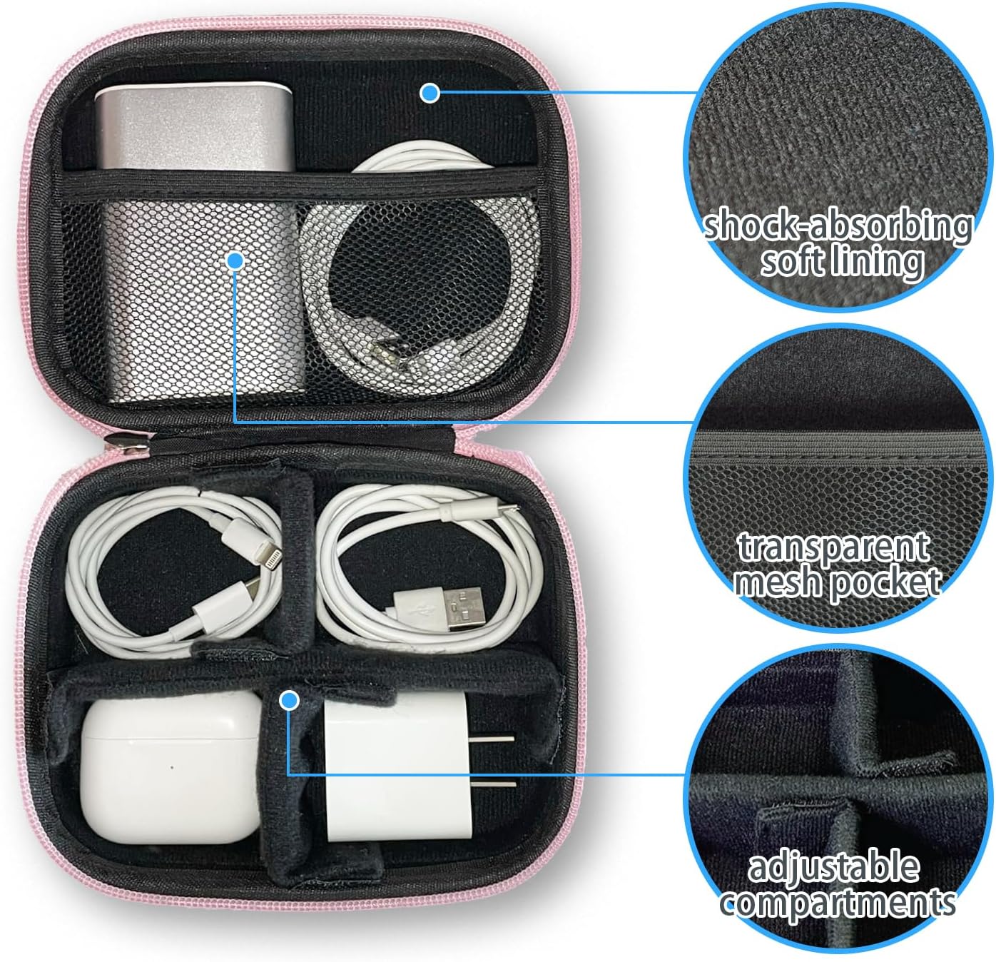 Organizador electrónico de viaje, estuche rígido de viaje pequeño, organizador de cables, bolsa de almacenamiento portátil impermeable para cable,
