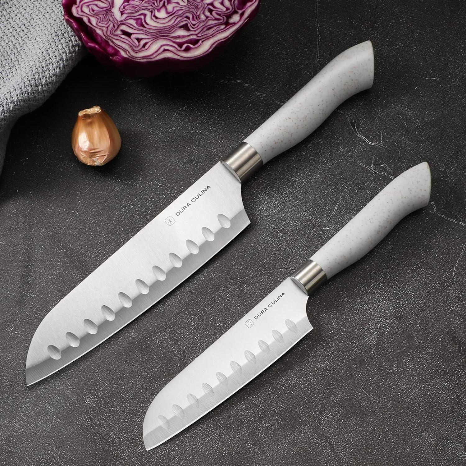 DURA LIVING EcoCut – Juego de cuchillos de cocina de 5 piezas, cuchillas de acero inoxidable de alto carbono, asas ergonómicas sostenibles,