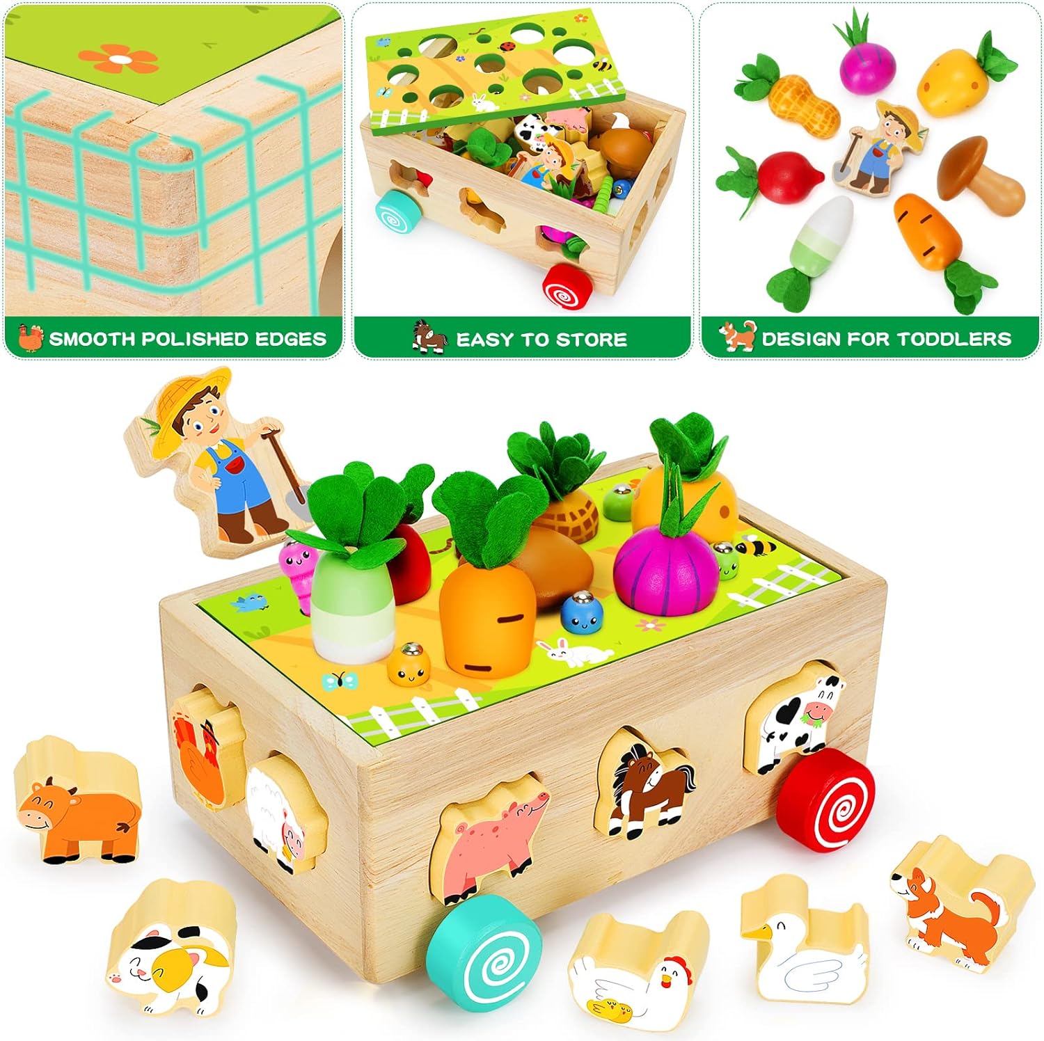 Juguetes Montessori de madera para bebés y niños de 1, 2 y 3 años, juguetes de animales de granja de madera, regalos de cumpleaños de Navidad para