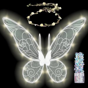 Funcredible Fairy Costume Accessories – Orange Light Up Fairy Wings and Flower Crown, Glitter Funcredible Fairy Costume Accessories – Orange Light Up Fairy Wings and Flower Crown, Glitter