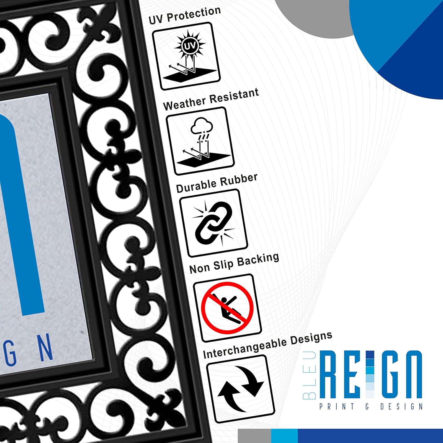 Bleu Reign Personalized Doormat 18×30 inches Door Mat Custom Name Vintage Textures Pattern Design Vintage Postage Stamps