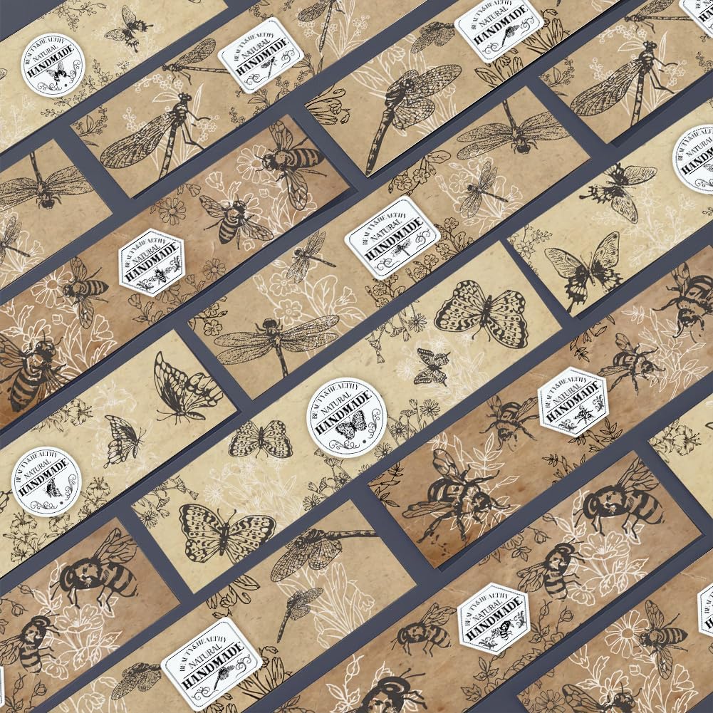 PH PandaHall 90 piezas de papel de embalaje de jabón, 9 estilos de papel de jabón de insectos, etiqueta vertical de papel de estraza para jabón
