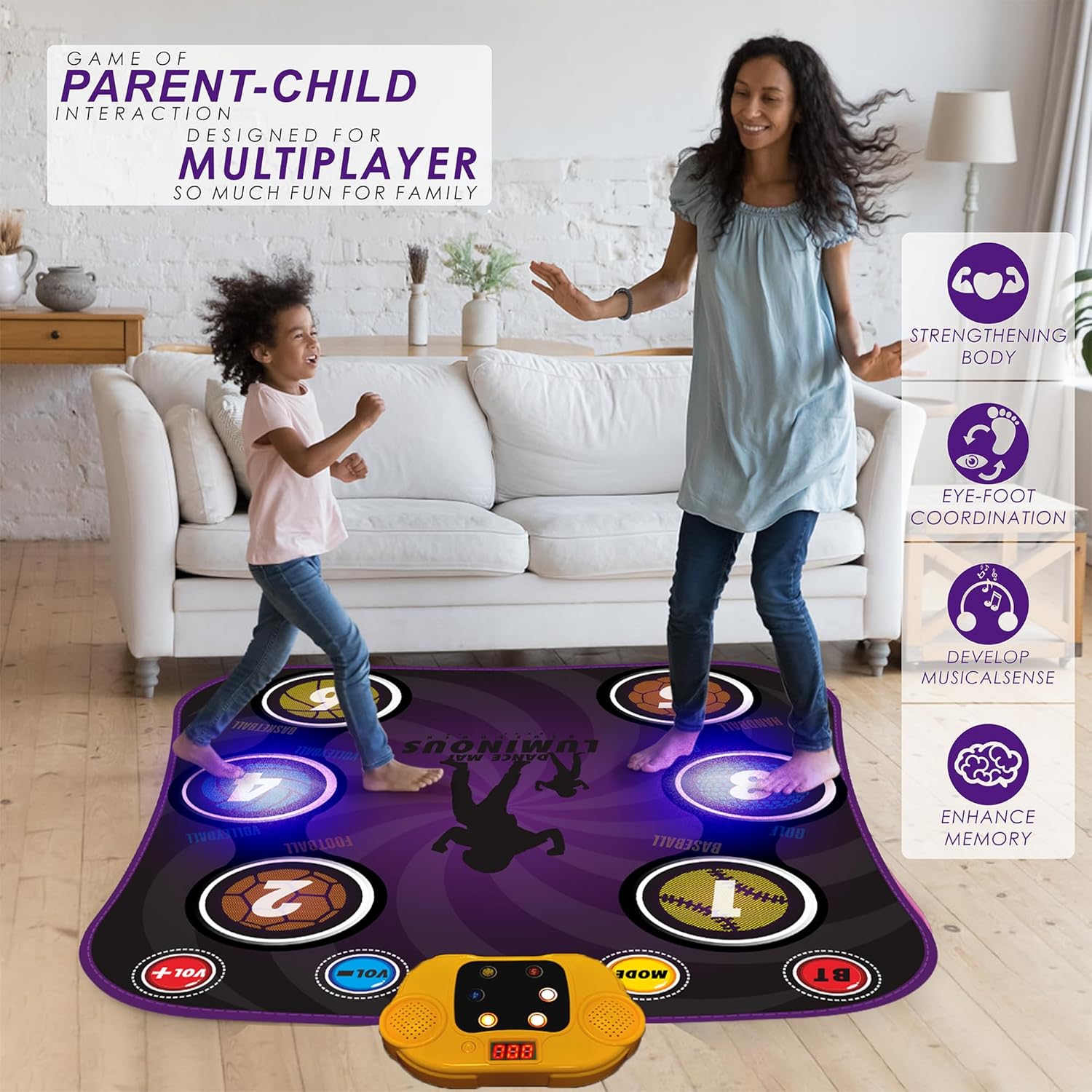 Tapetes de baile para niños de 3 a 12 años, almohadilla de baile con 6 botones iluminados, tapete de juego de baile musical con 5 modos de juego,