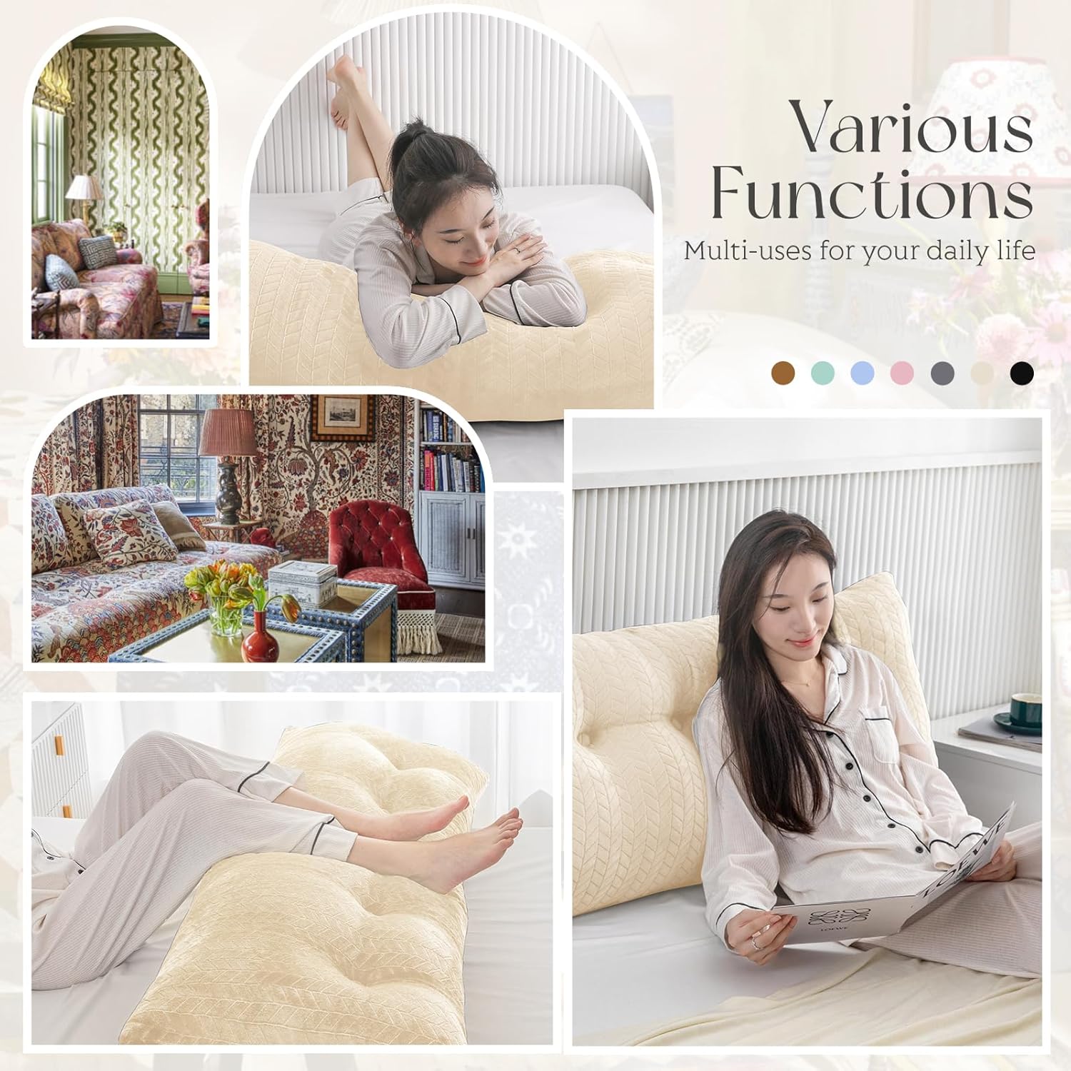 easedeco Almohada triangular grande para cabecero de cuña, cojín grande para cabecero de espalda, respaldo y posicionamiento, almohada de lectura