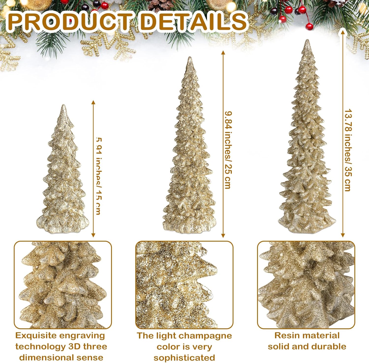 5 piezas grandes de resina para árbol de Navidad, aldeas, pinos de nieve de invierno, accesorio de piedra de resina, figuras de árbol de Navidad,