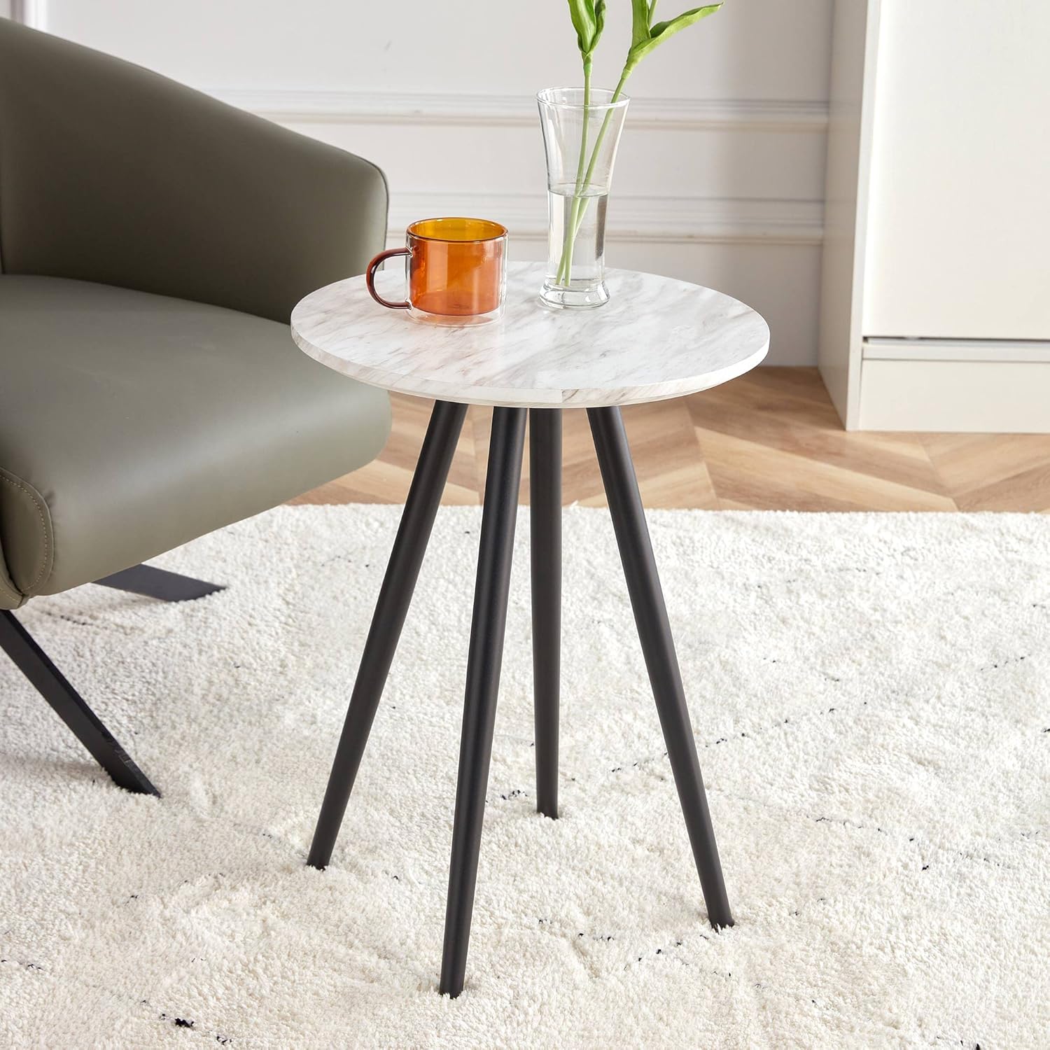 Mesa auxiliar redonda, mesa auxiliar de café, mesa decorativa pequeña para sala de estar, dormitorio, espacios pequeños, decoración moderna del