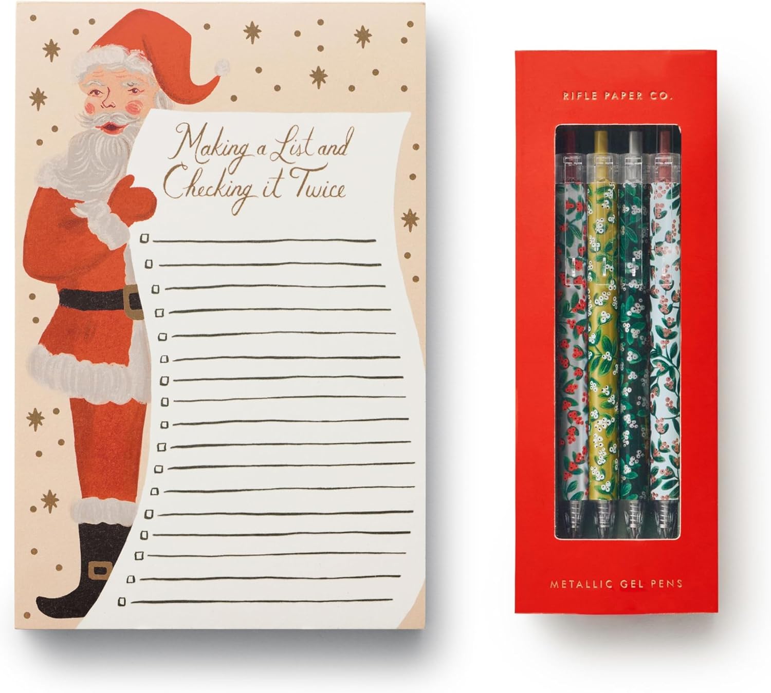 RIFLE PAPER CO. Paquete de bloc de notas y bolígrafo de gel  Bloc de notas de Navidad para listas de tareas, notas y entradas de diario, regalos de