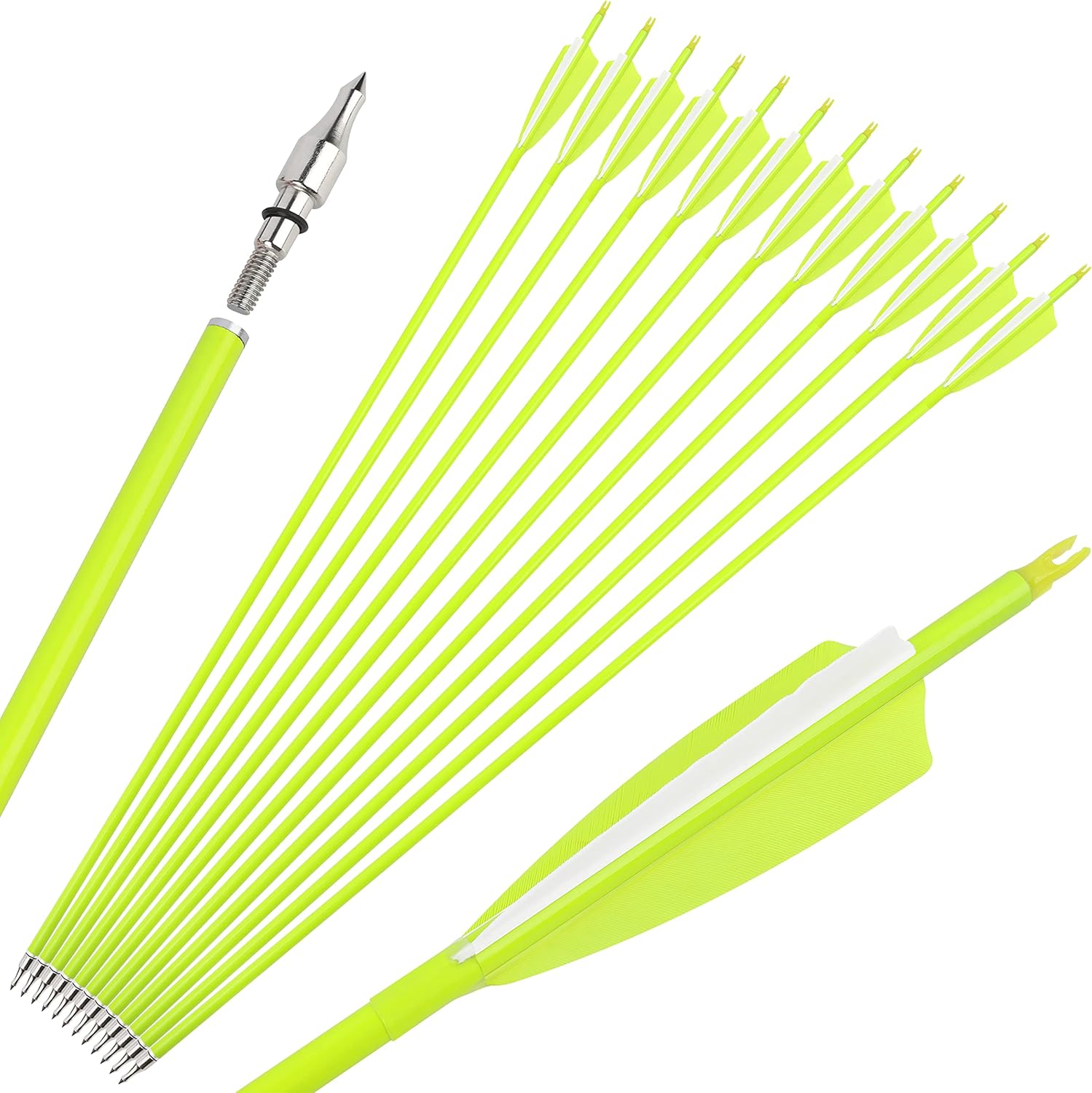 surwolf Flechas de carbono de 31 pulgadas, flechas de caza de tiro con arco de color fluorescencia, 500 600 espina dorsal con plumas, flechas de