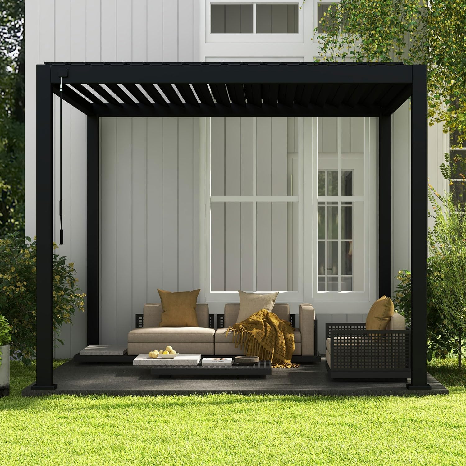 MIRADOR Pergola con listones 111DA, 10 pies x 10 pies, doble rejilla de aluminio, marco de aluminio completo, techo ajustable, duradera, carbón