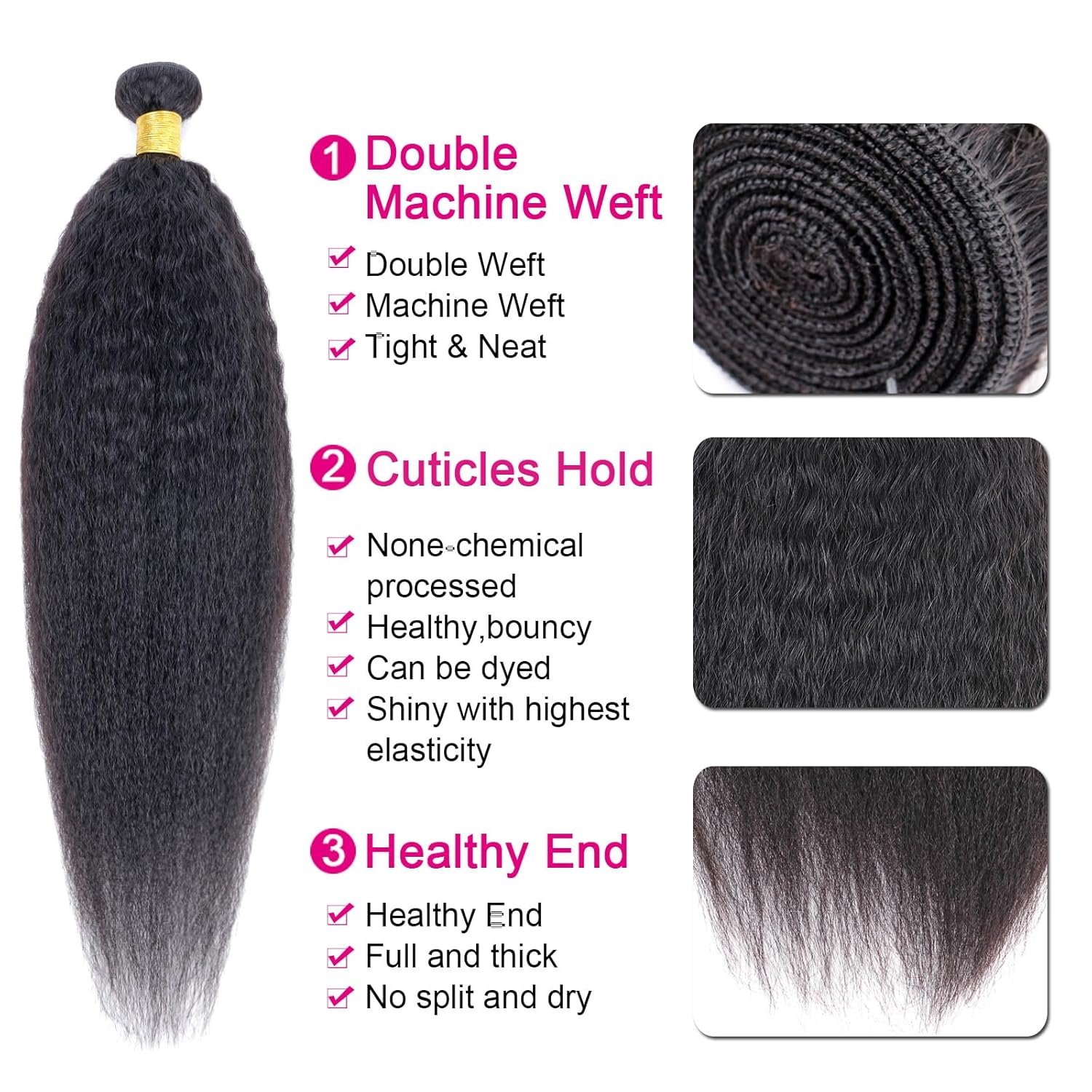 Viyaviya Extensiones de cabello humano Remy rizado lacio, color natural, 100% sin procesar, 16 pulgadas, virgen, brasileño, doble trama, para