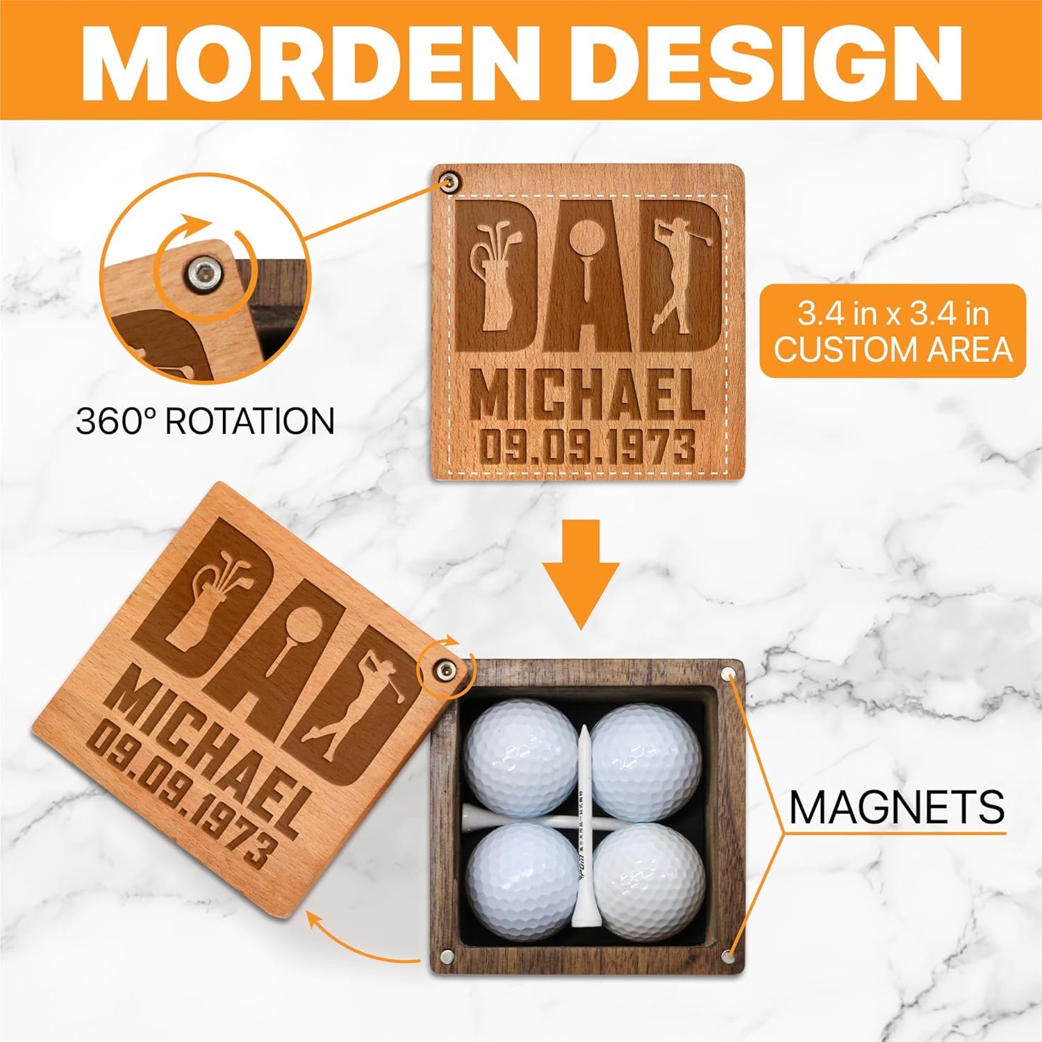 Juego de regalo de golf personalizado para papá, regalo de San Valentín personalizado para hombre, caja de golf grabada, regalos de bisabuelos,