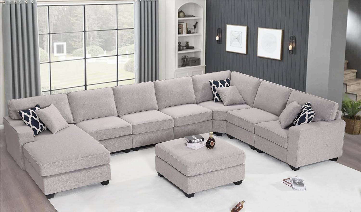 Sofá reversible en forma de U del módulo de combinación flexible de la tela para la sala de estar, seccional gris