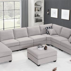 Sofá reversible en forma de U del módulo de combinación flexible de la tela para la sala de estar, seccional gris Sofá reversible en forma de U del módulo de combinación flexible de la tela para la sala de estar, seccional gris