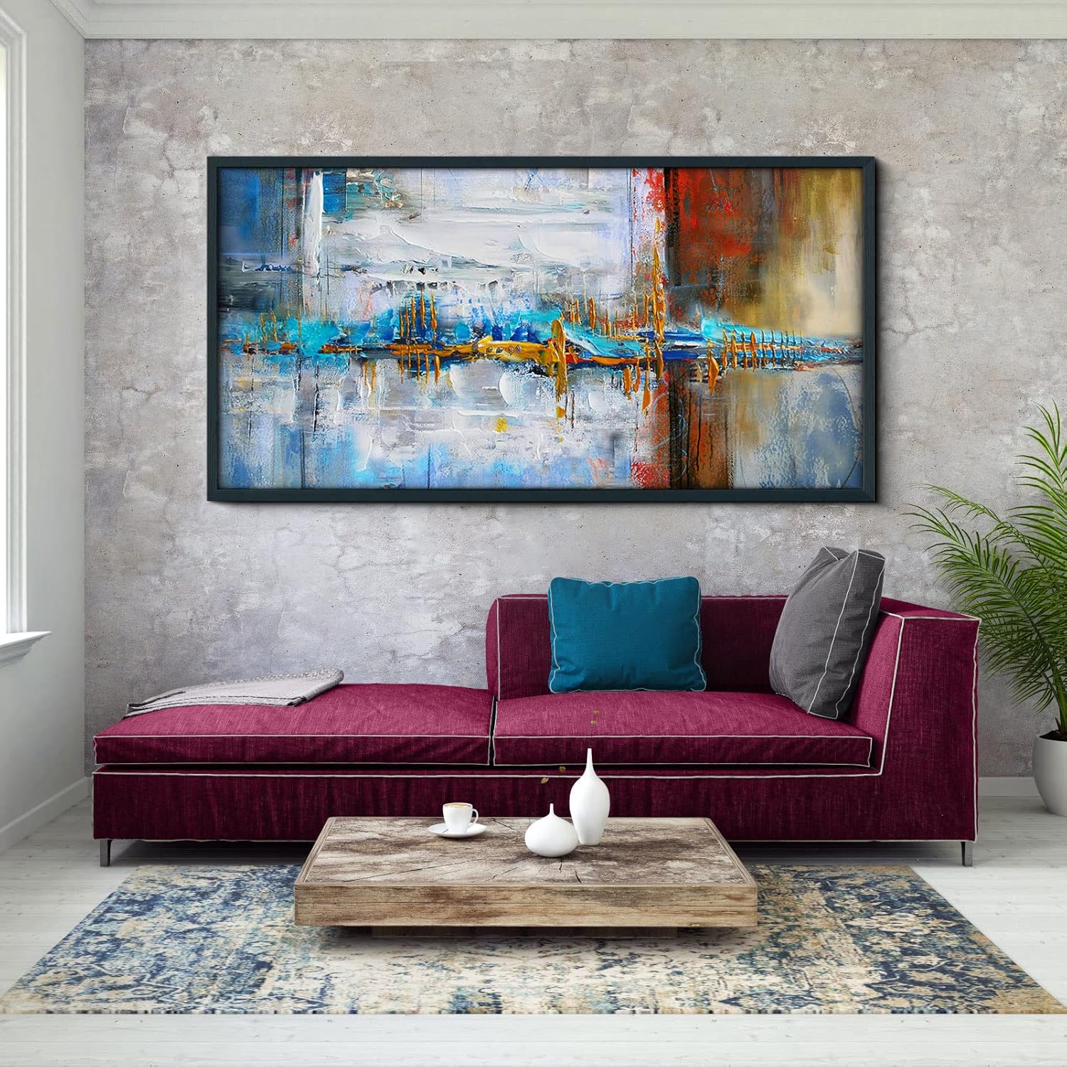 yiijeah Lienzo abstracto grande para pared, decoración para sala de estar, dormitorio, imagen abstracta, blanco y gris, decoración moderna para el