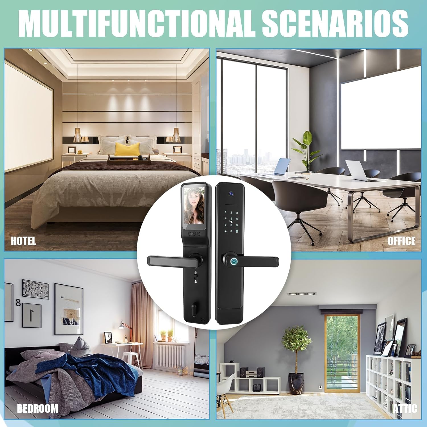 Copkim Cerradura de puerta inteligente 4 en 1 con cámara de video y monitor, manija de puerta, cámara Wi-Fi, timbre, videollamada, bloqueo de