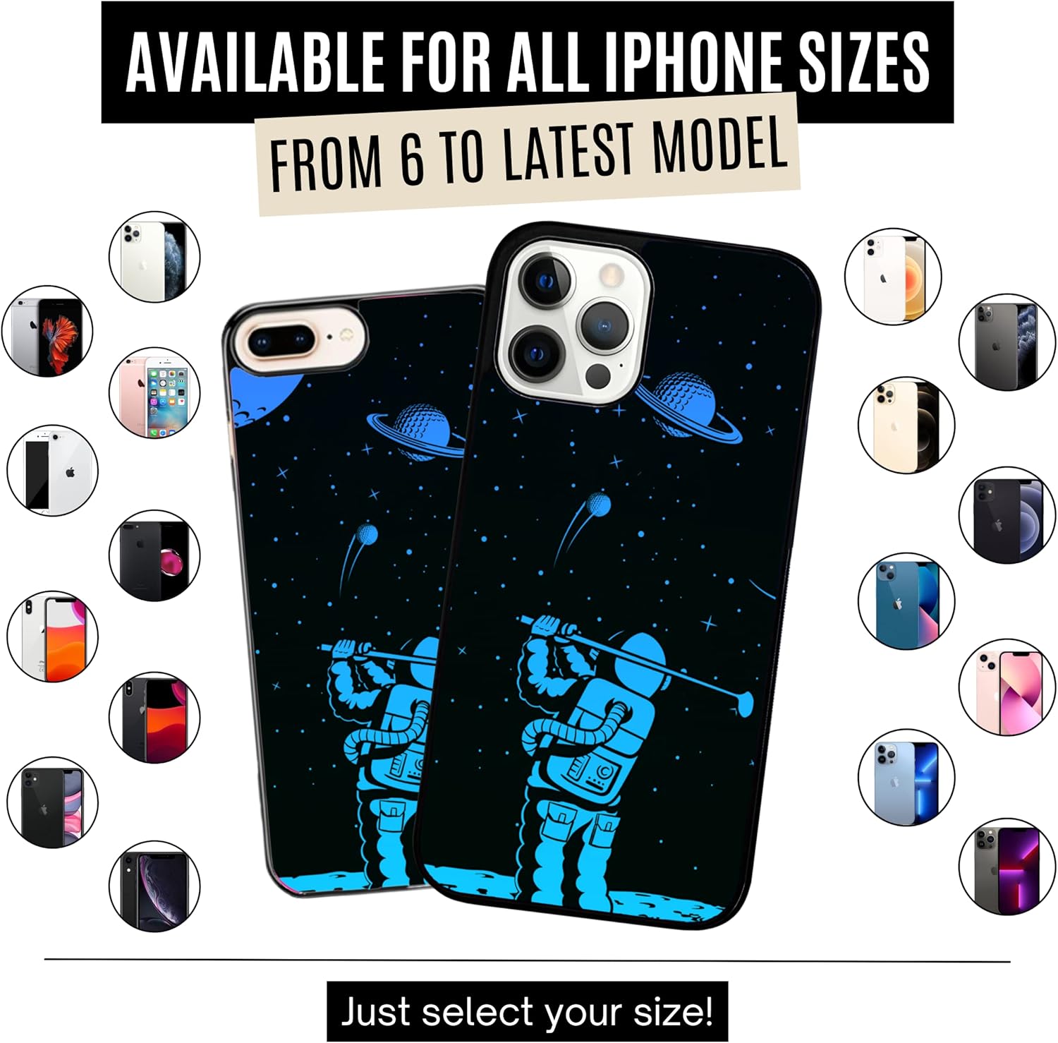 Funda para teléfono de golf, para amantes del golf, astronauta espacial, para palos de golf, compatible con iPhone 15, funda delgada de goma TPU