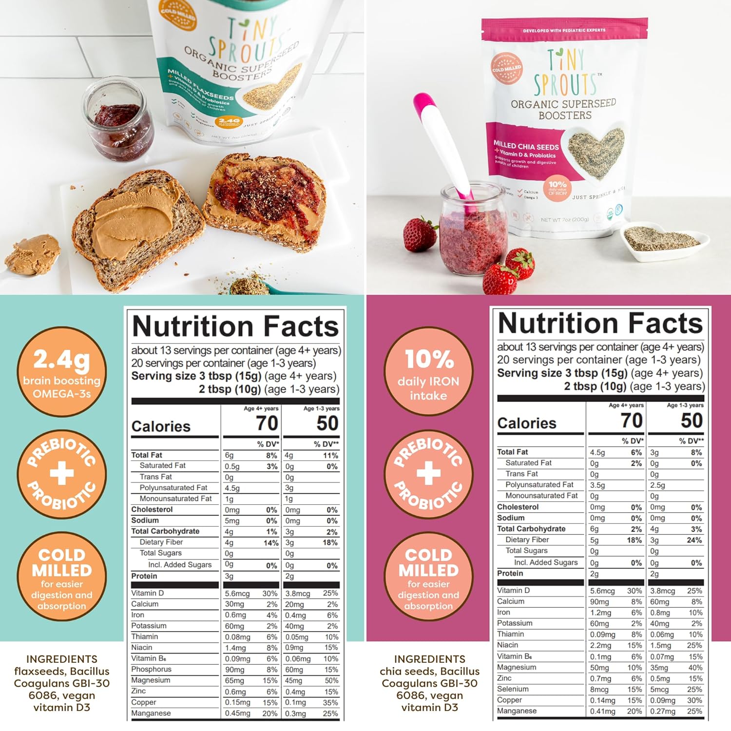 Superseed – Paquete variado con vitamina D + PROBIÓTICOS, proteína de fibra prebiótica Omega-3, semillas para bebés de 6 meses y niños pequeños para