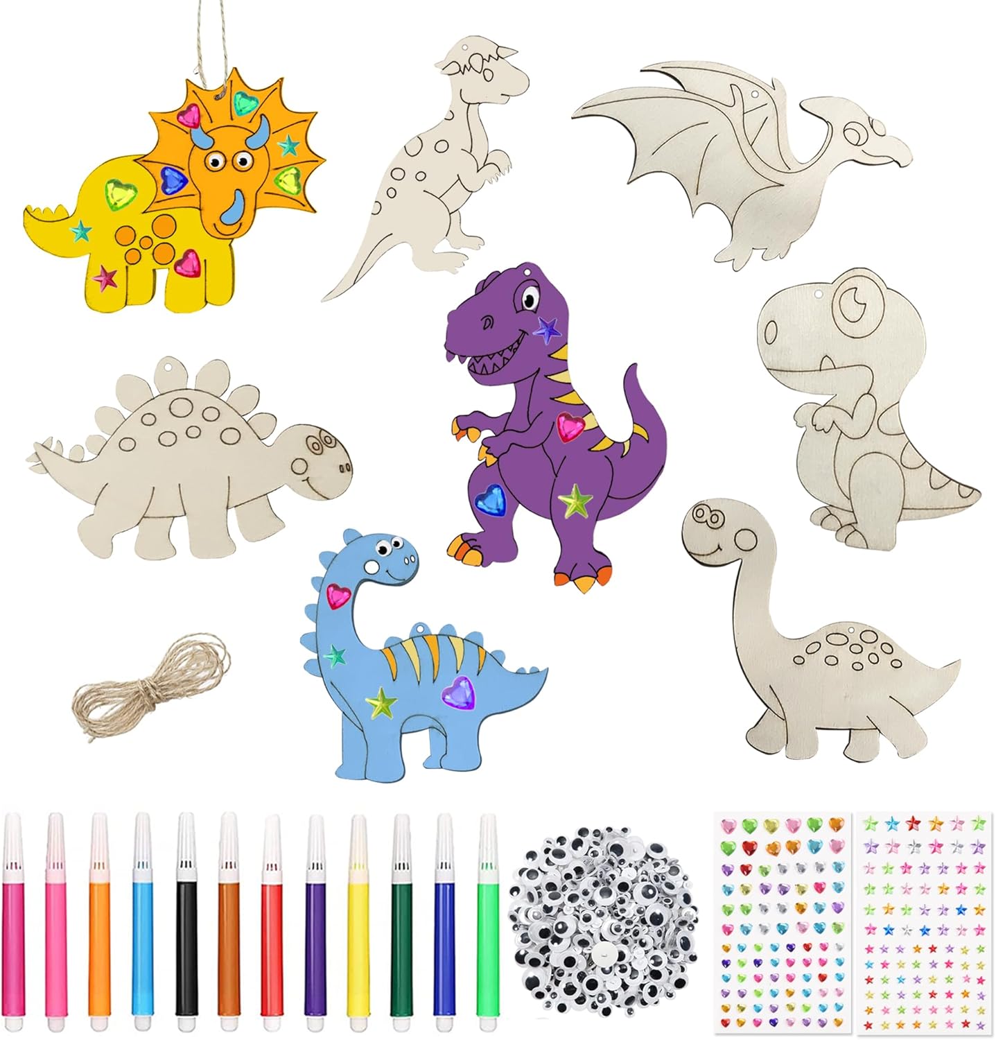Adornos de madera sin terminar para manualidades, 140 piezas de pintura de madera de dinosaurio para manualidades, discos de madera, rebanadas de
