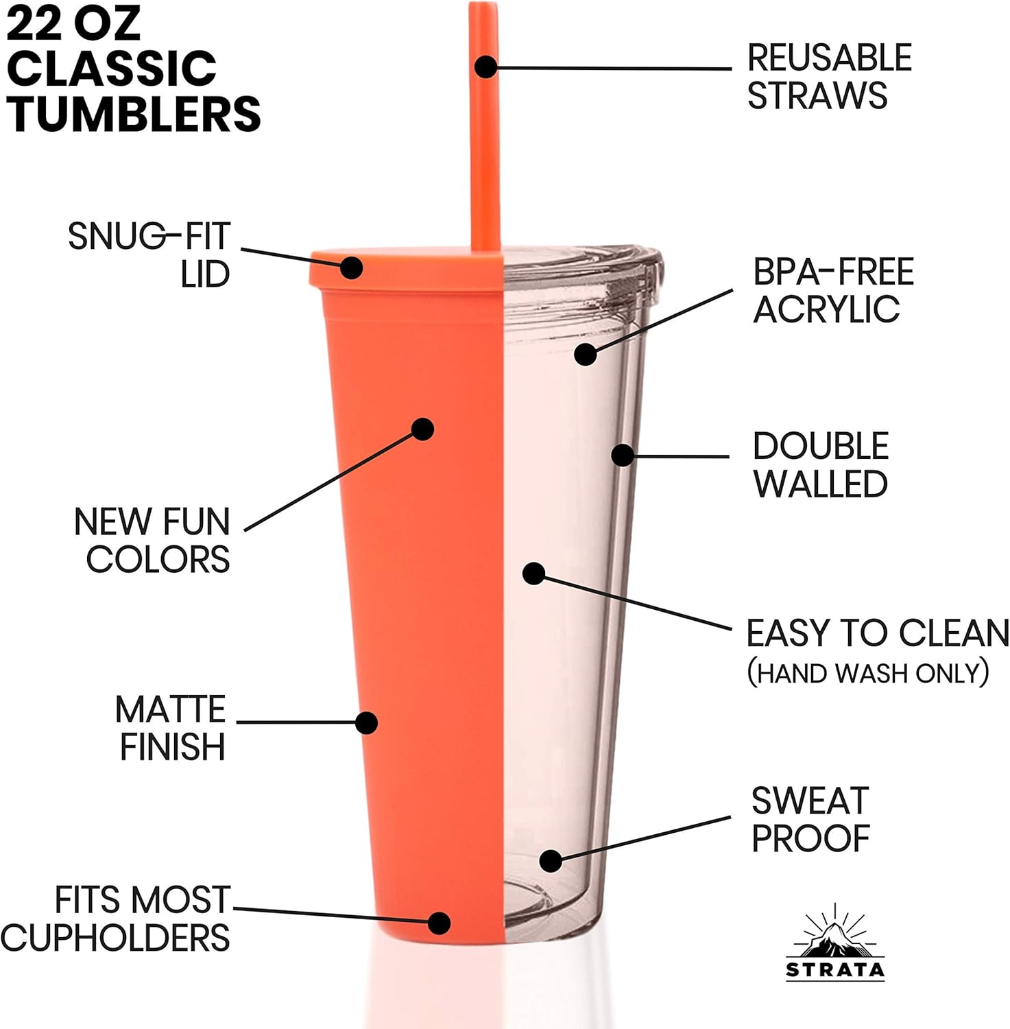 Vasos con tapas de 22 oz de acrílico de color para llevar de viaje, tazas de viaje con tapas y pajitas