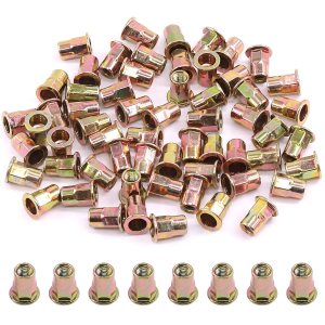 Glarks Juego de 60 tuercas de remache de brida de cuerpo hexagonal M6 de acero al carbono chapadas en zinc, cabeza plana roscada, tuerca de Glarks Juego de 60 tuercas de remache de brida de cuerpo hexagonal M6 de acero al carbono chapadas en zinc, cabeza plana roscada, tuerca de