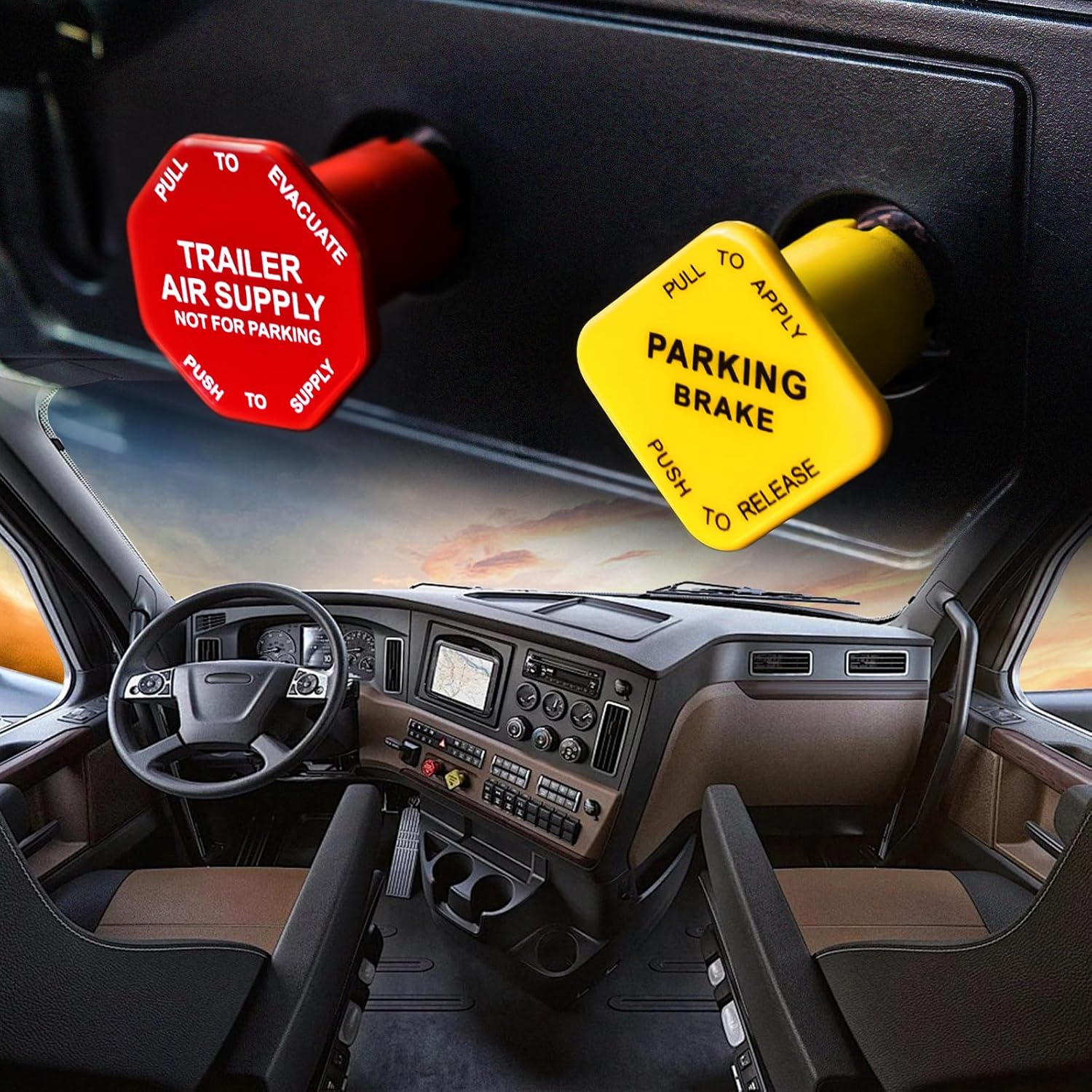 298818N – Juego de pomos de freno de aire de estacionamiento para semirremolques de camión y 298817N rojo para remolque de tractor de 58 0.62