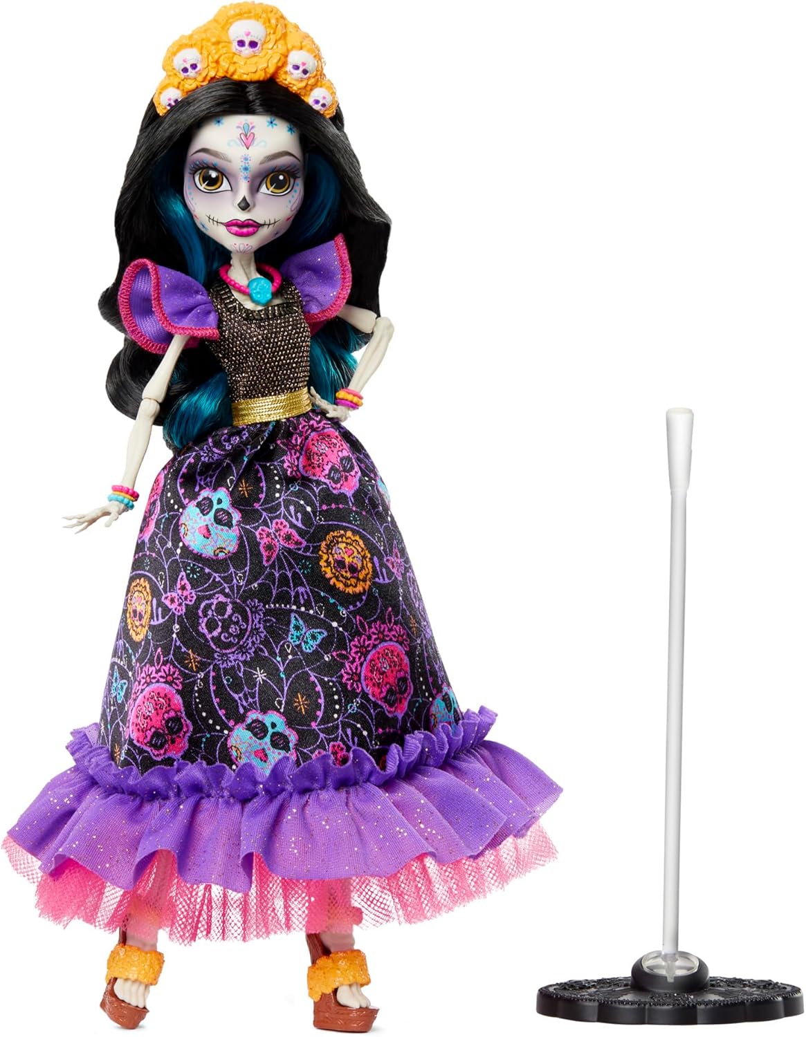 Monster High Muñeca Skelita Calaveras Dia De Muertos coleccionable con detalles tradicionales de calavera de azúcar y caléndula