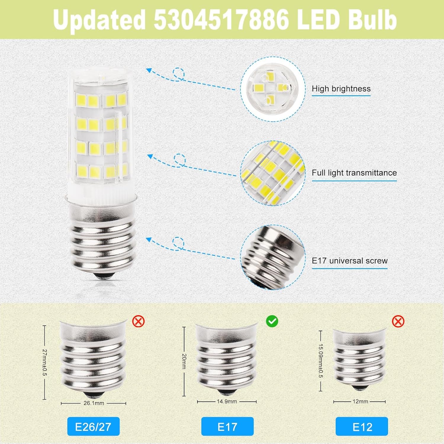 Yooank Bombilla de refrigerador KEI D28a KEL2811 E17 3.8W para Frigidaire Kenmore Electrolux repuesto de bombilla congelador 100V-265V 5304517886