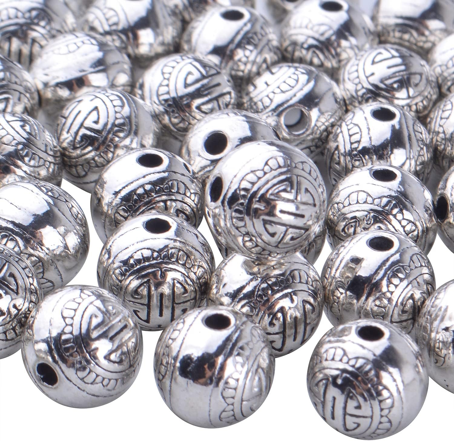 BronaGrand 50 cuentas espaciadoras redondas de plata antigua, cuentas espaciadoras de cuentas de aleación, cuentas sueltas, cuentas espaciadoras