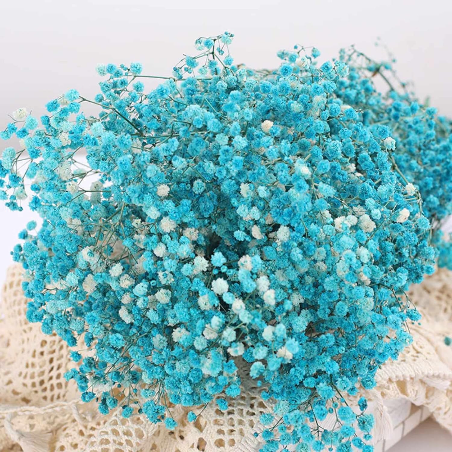 Ramo de flores secas de aliento de bebé, 17 pulgadas, más de 2500 flores secas color azul marfil, ramas de gypsophila naturales para bodas,