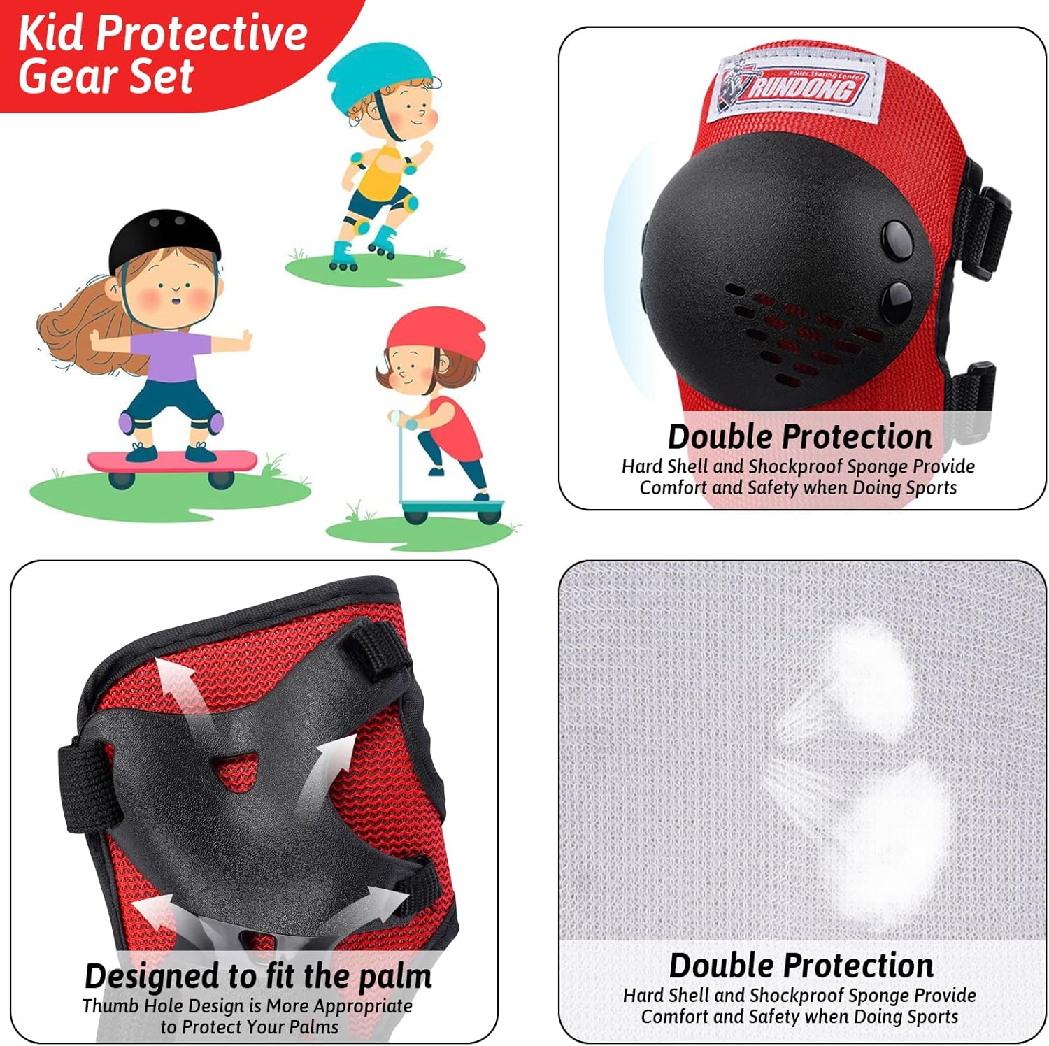 Casco de jinete y rodilleras, coderas, muñequeras, equipo de protección para niños de 3 a 15 años, patinaje sobre ruedas, scooters, ciclismo,