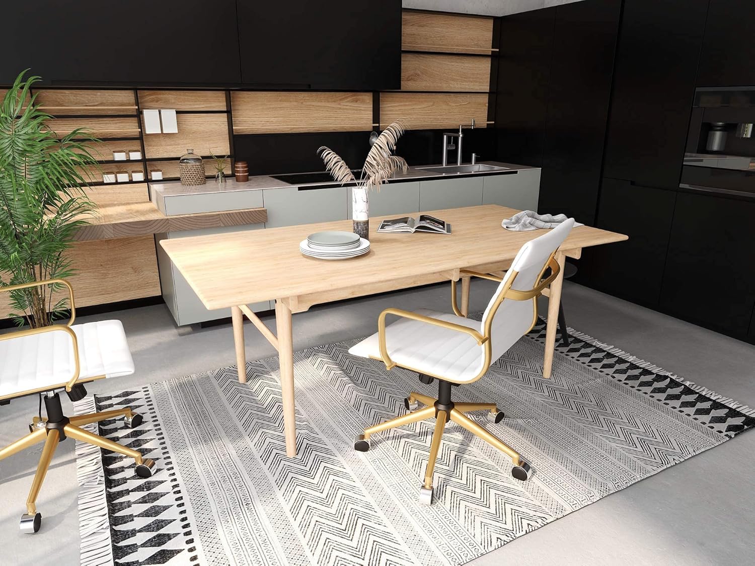 LUXMOD Silla de escritorio de oficina dorada, silla de escritorio de oficina acanalada con respaldo medio, silla de trabajo ejecutiva de conferencia