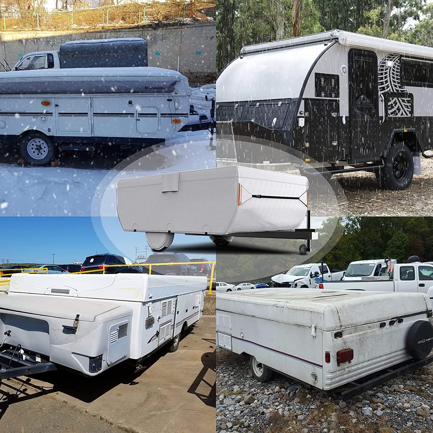 Fundas plegables para caravanas de 8 a 10 pies, 7 capas superiores extra gruesas, plegable, resistente, anti-UV, resistente al viento y al agua,