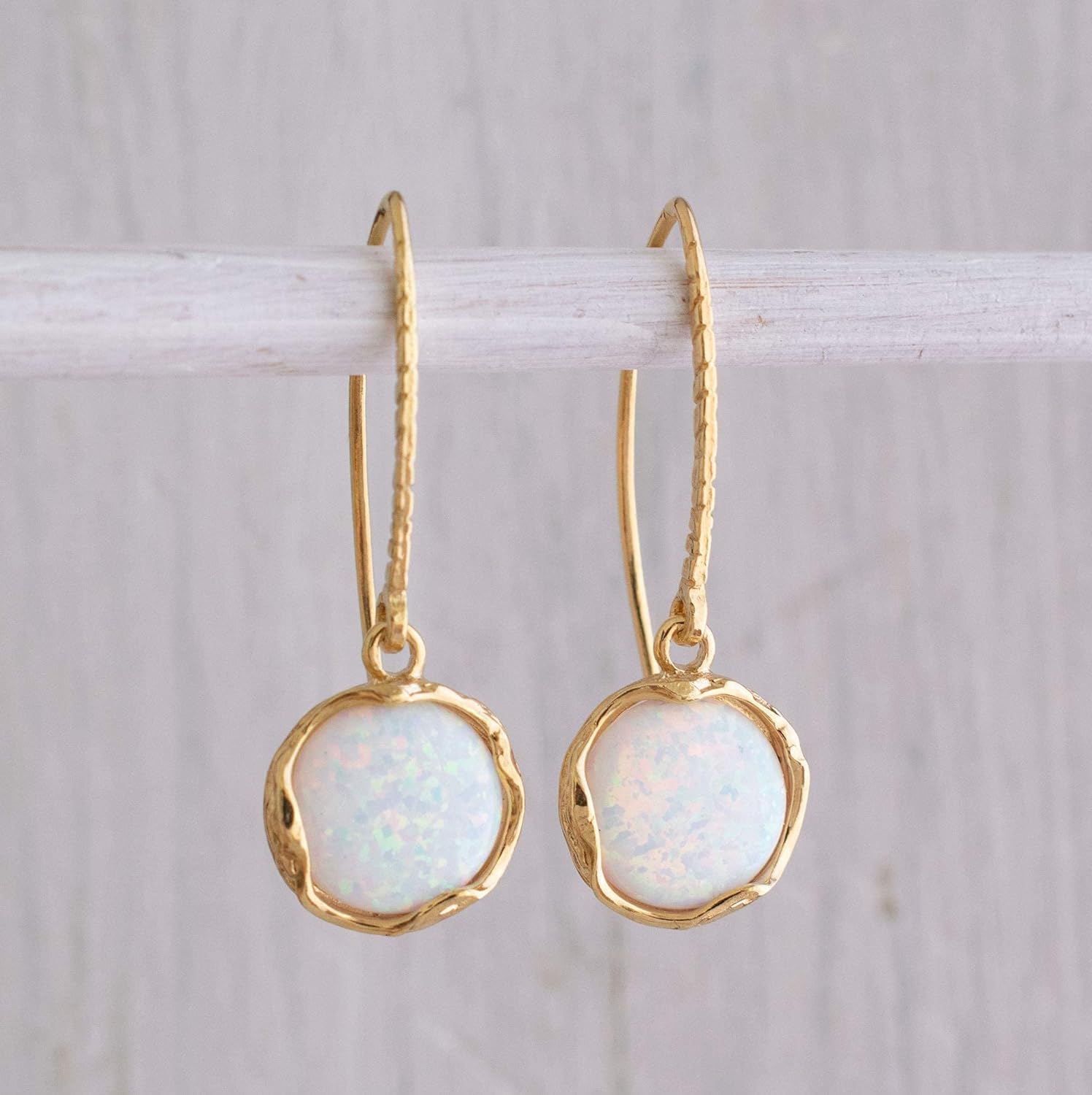 14k Gold Plated 925 Sterling Silver White Opal Dangle Earrings For Women Vintage Style White Opal Jewelry for Women Dangling White Stone Earrings