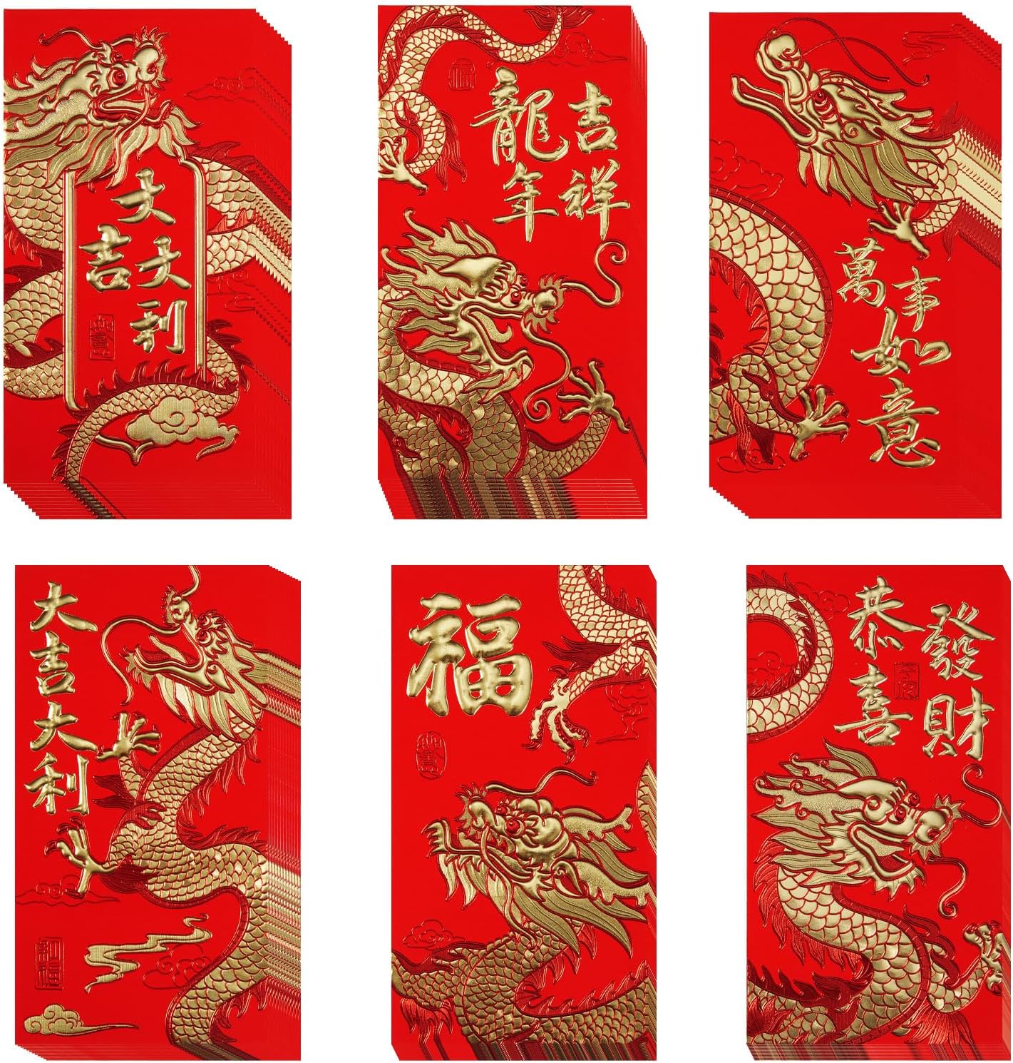 Sobres rojos chinos 2024 Año del Dragón, paquete rojo para festival de primavera, paquetes de dinero de la suerte para sobres de dinero de la