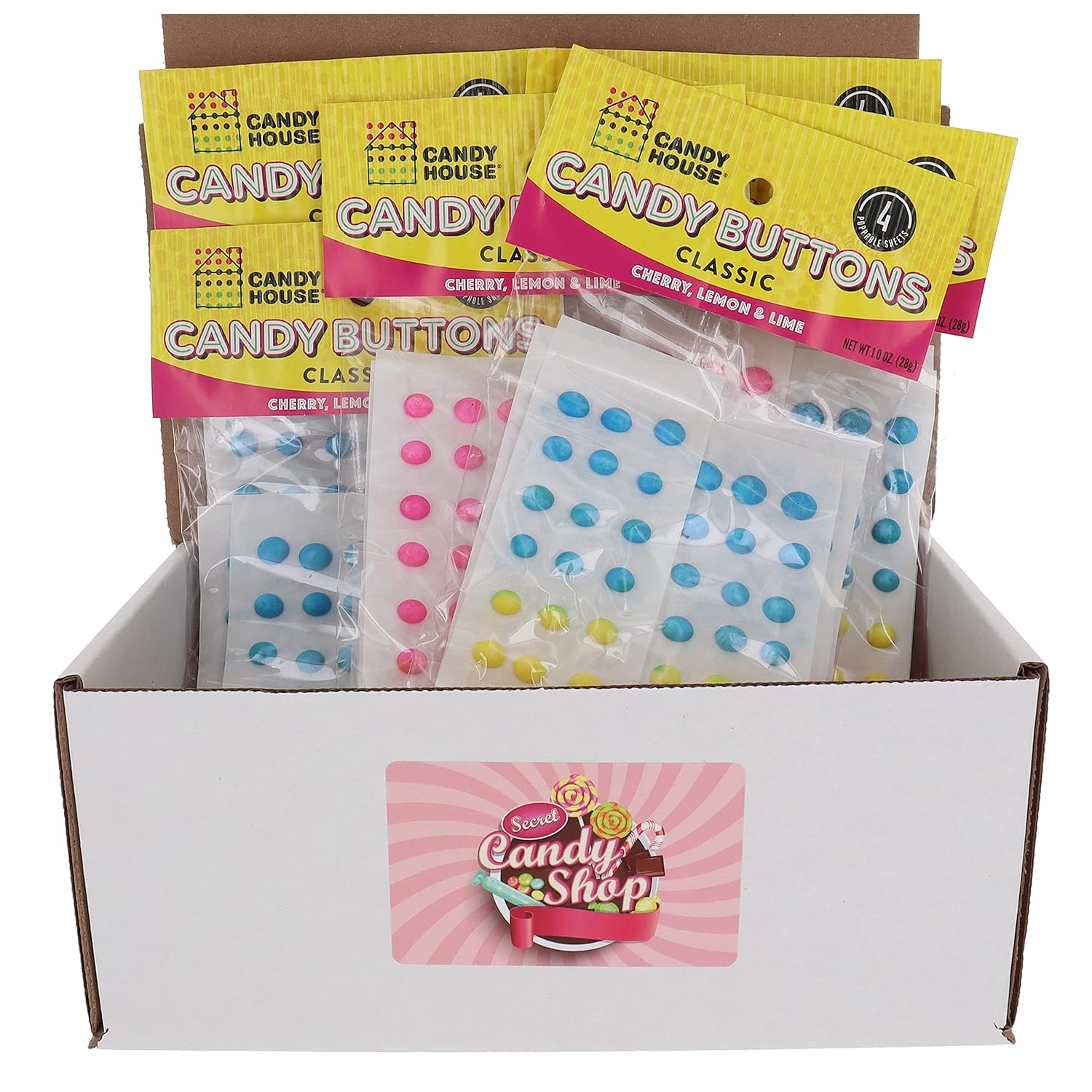 Candy House Candy Buttons – Paquete de 6 (24 tiras) (envueltos individualmente)