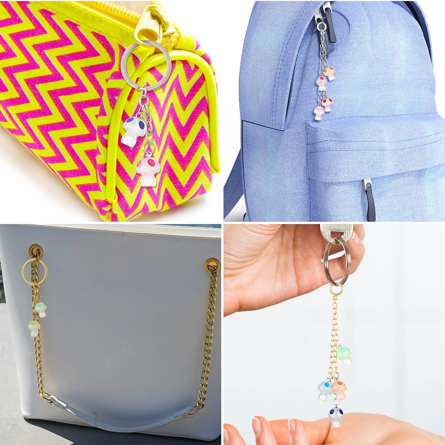 Junkin Dije de hongo con dije luminoso de resina de hongo, mini cuentas de hongo, dijes de joyería lindos para manualidades, pulseras, collares,