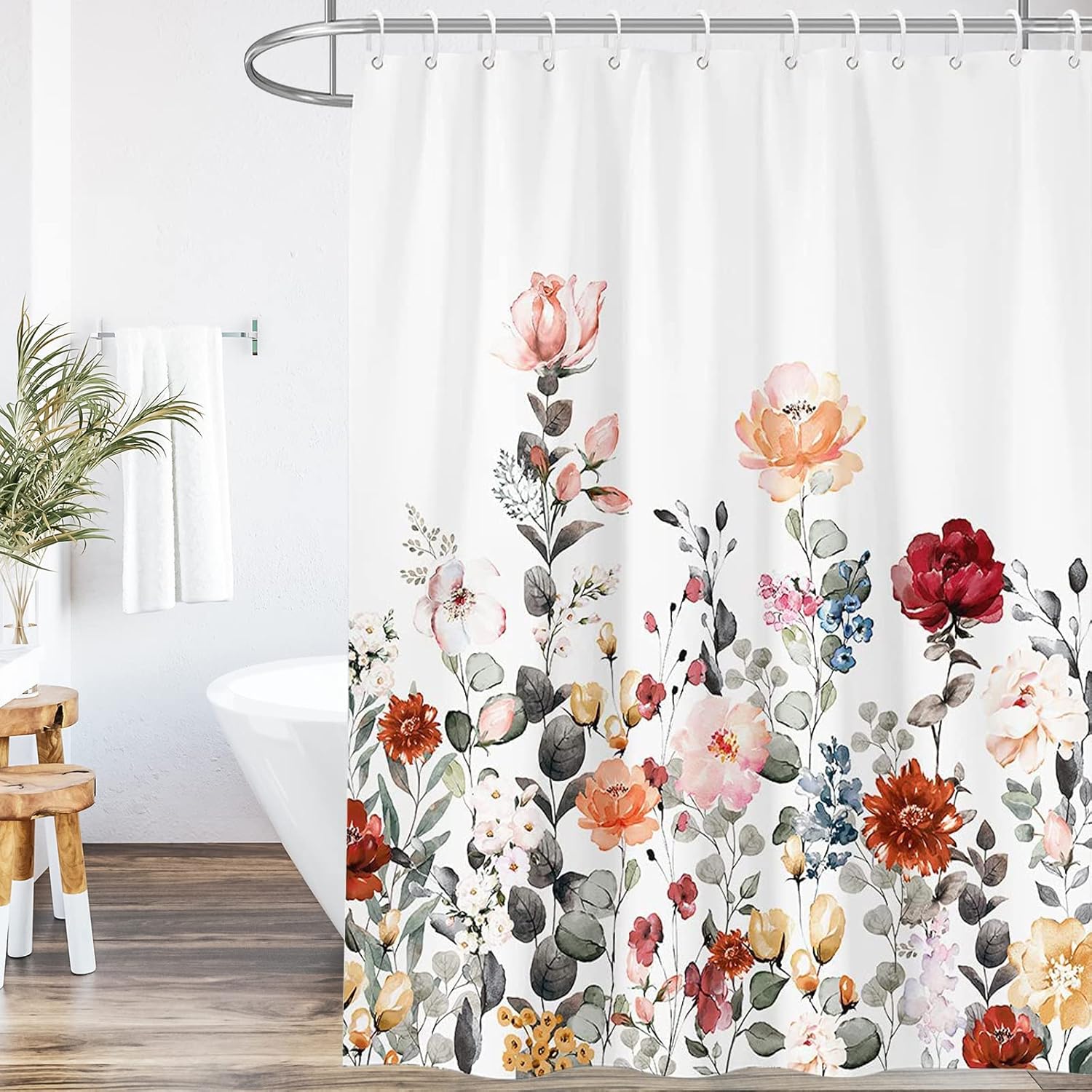 Cortina de ducha de tela floral, cortina de ducha de baño, tela de poliéster impermeable de secado rápido, juego de cortina de ducha para baño,