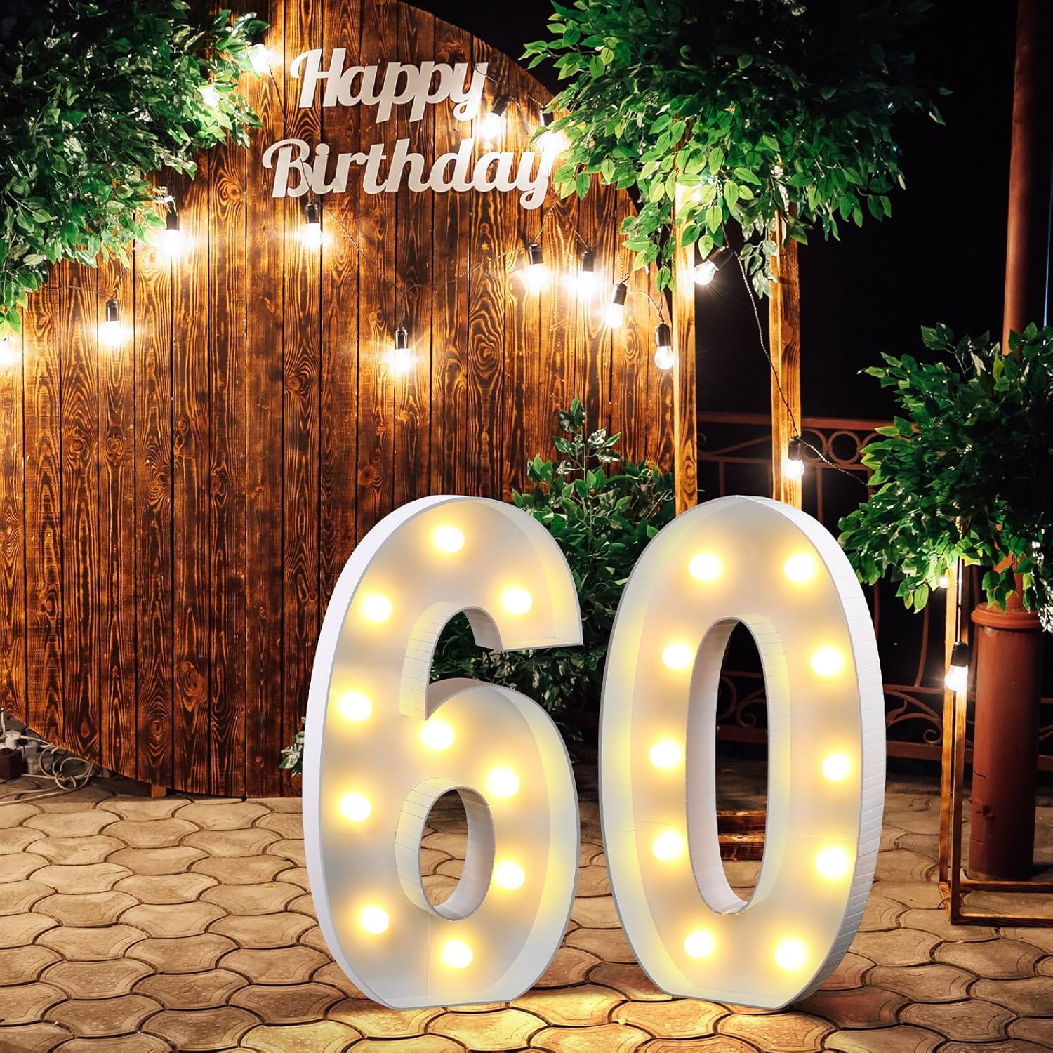 Retisee Juego de marcos de números de marquesina iluminados de 4 pies con mosaico gigante, decoración de fiesta con números de marquesina blanca