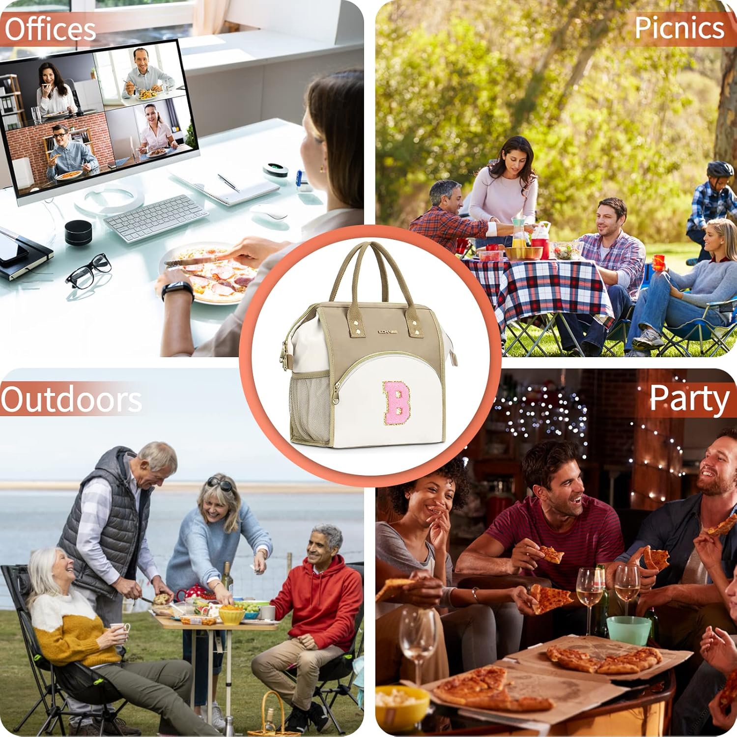 UTOTEBAG Lonchera con iniciales para mujeres, adolescentes y niñas, lonchera para adultos, contenedor refrigerante para el trabajo de picnic,