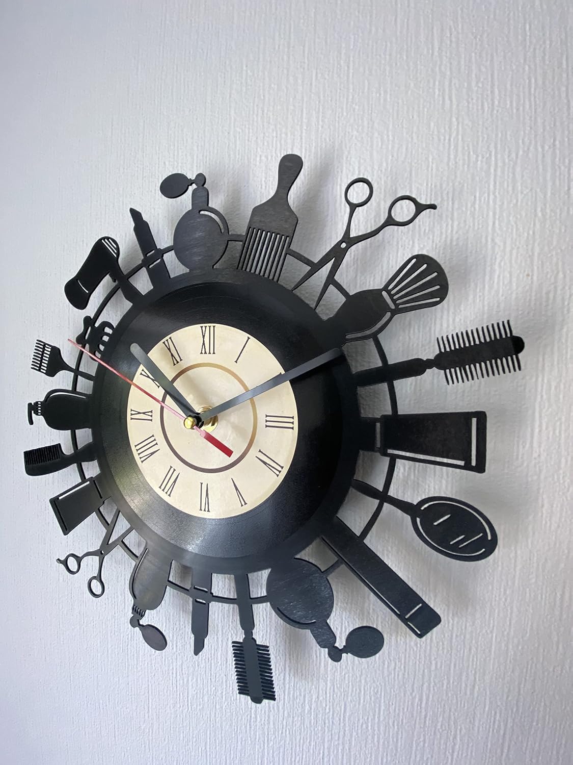 Reloj de pared de vinilo para peluquería, peluquería, peluquero, peluquero, peluquería, regalo para estilista, personaliza tu reloj