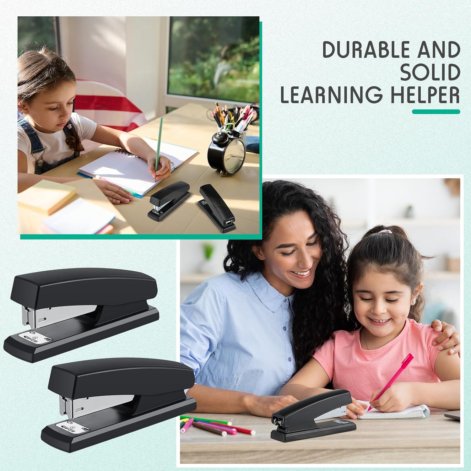 Qilery Engrapadora de escritorio a granel, 50 unidades, color negro, para la temporada escolar, suministros escolares, para oficina, capacidad de 25